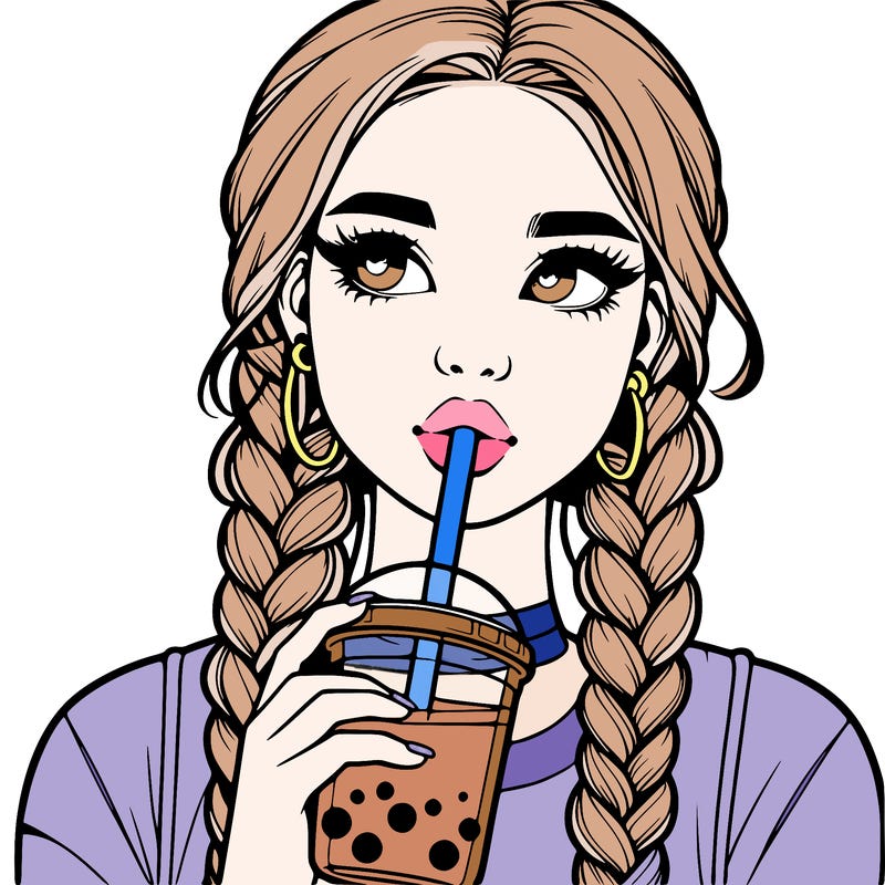 realistic girl with braided hair drinking boba