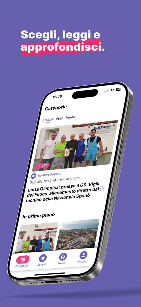 CityNow - Smartphone screen displaying the CityNow local news app sports category with an article about wrestling