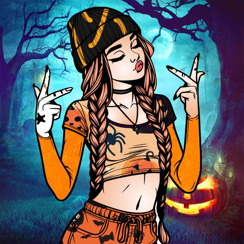 realistic teenage girl with braids and a beanie and crop top doing 🫶🏼