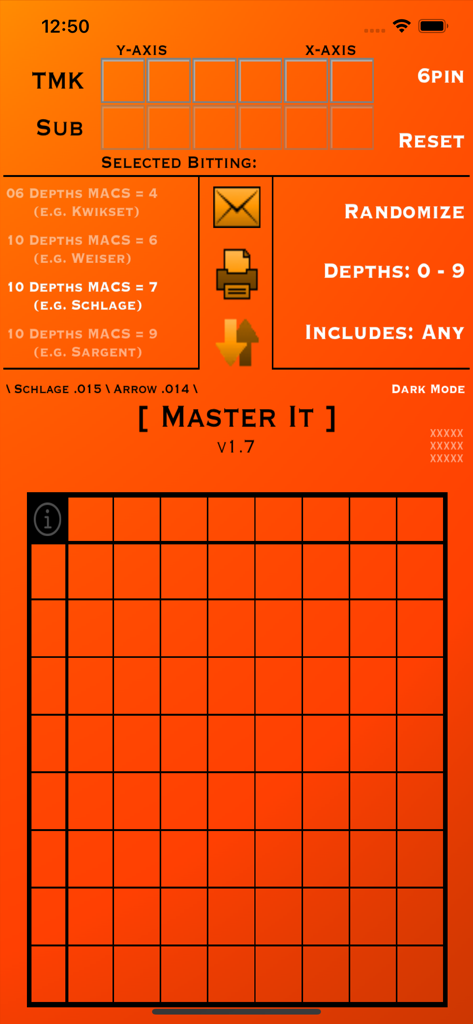 Interface of Master It app for generating locksmith master key systems