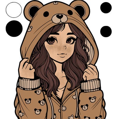 realistic girl in a animal pjs hoodie
