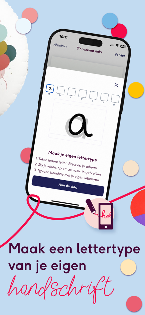 Greetz kaarten en cadeaus - Interface do aplicativo móvel mostrando como criar uma fonte personalizada a partir de sua própria caligrafia para cartões personalizados