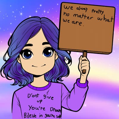 realistic girl holding up a sign