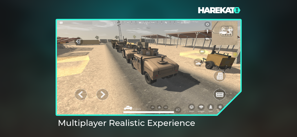 Harekat 2 : Online - Una fila de vehículos blindados militares formando un convoy en un entorno desértico dentro de la simulación Harekat 2