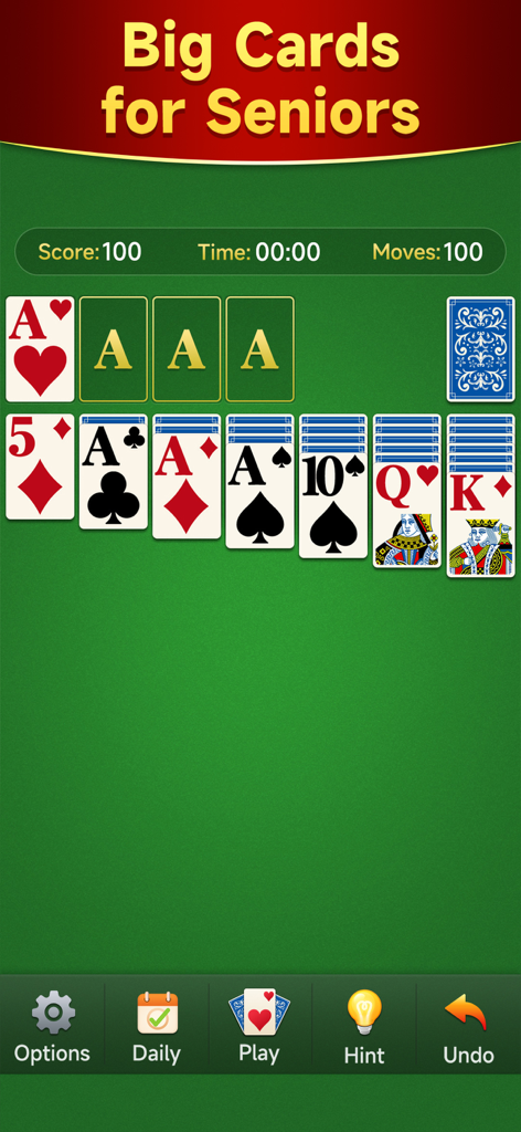 Mint Solitaire - Mint Solitaire gameplay showing large cards designed for seniors