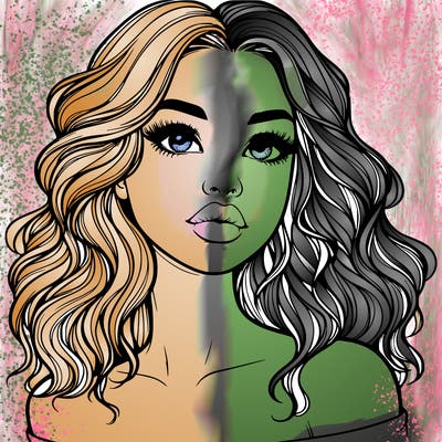 realistic girl with wavy hair and lips