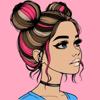 realistic girl with buns on the top of her head