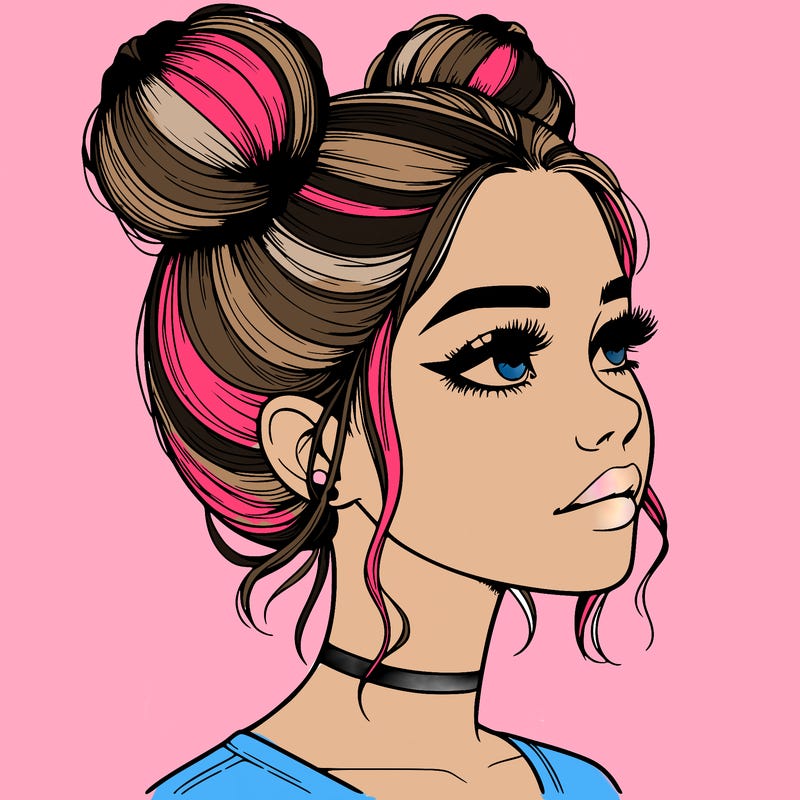 realistic girl with buns on the top of her head