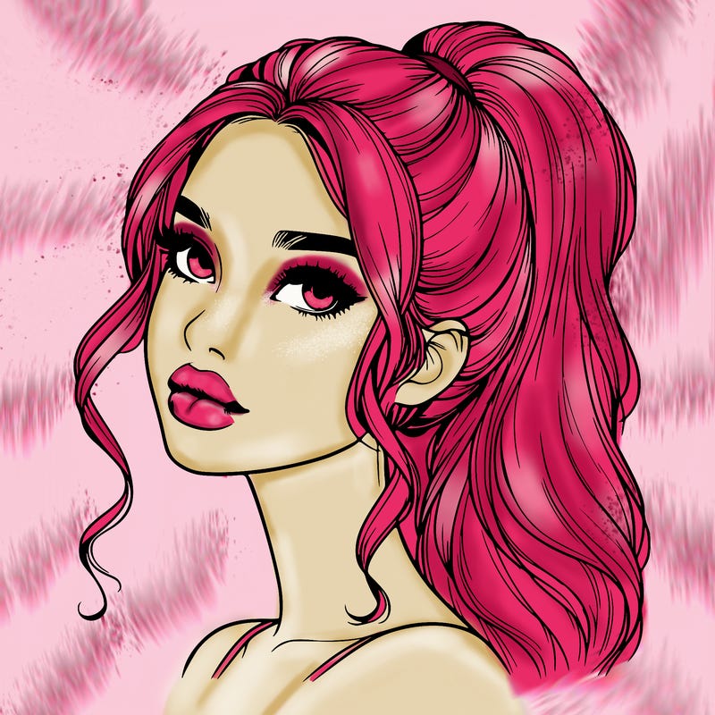 realistic girl with a ponytail on her hair and lips