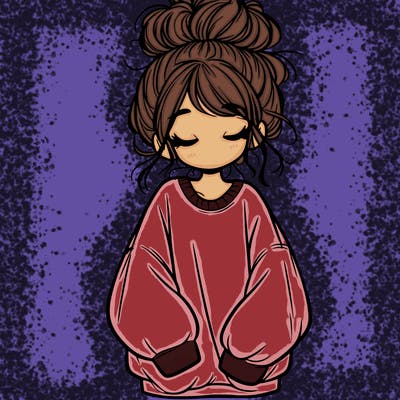 girl with baggy sweatshirt and messy bun