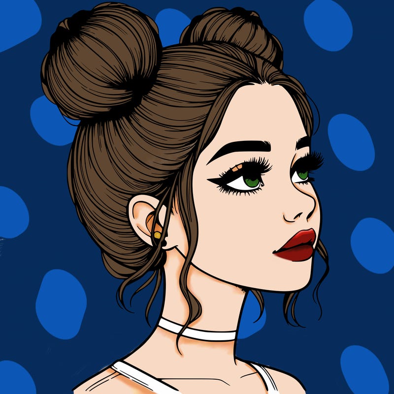 realistic girl with buns on the top of her head