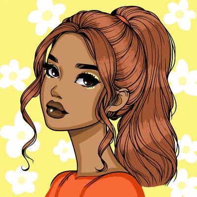 realistic girl with a ponytail on her hair and lips