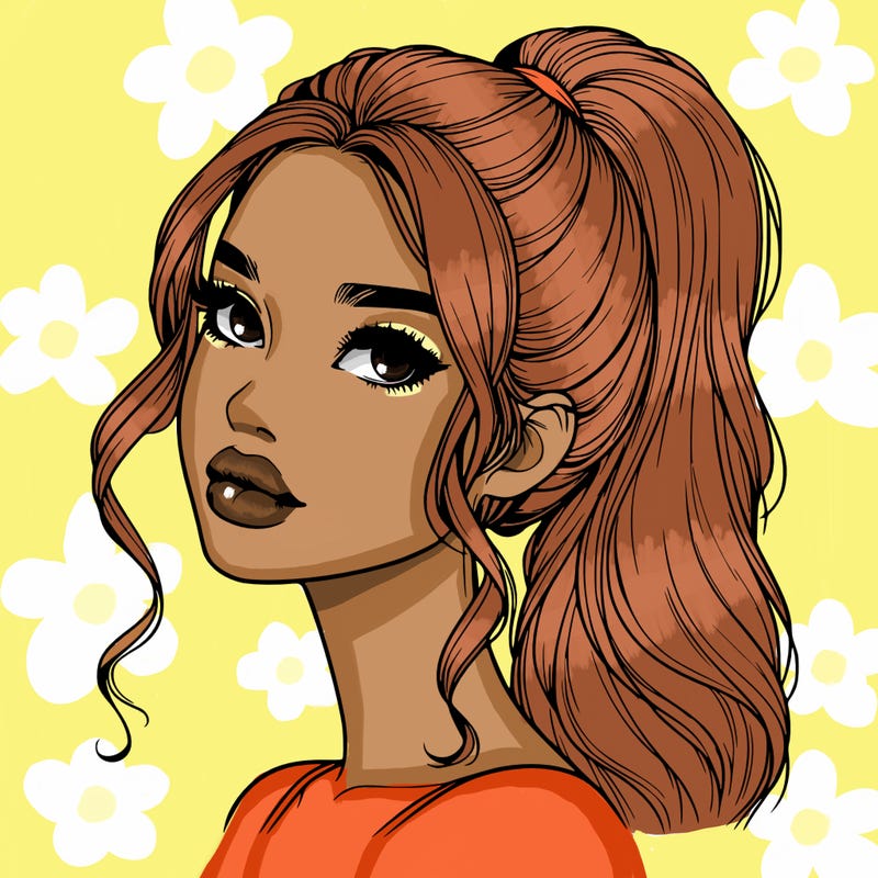 realistic girl with a ponytail on her hair and lips