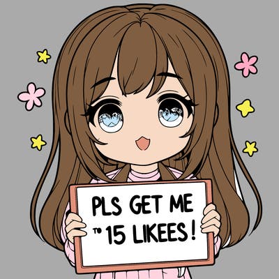 realistic girl holding up a sign that says “pls get me to 15 likes!”