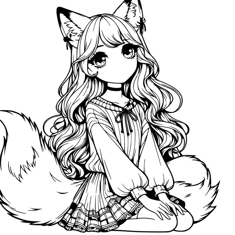 realistic girl with fox ears and tail