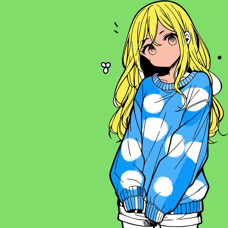 manga teen girl  in a sweater and baggy pants
