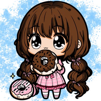 chibi girl eating a dount