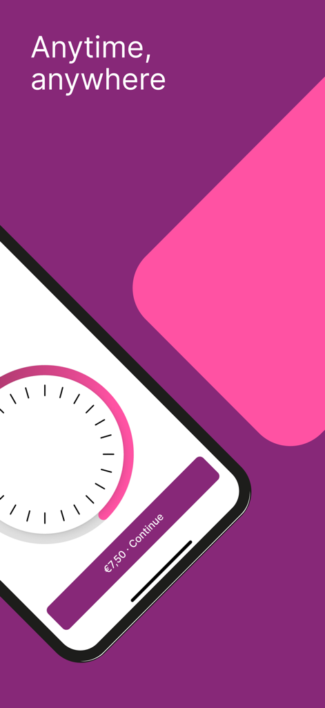 EasyPark app interface showing a parking duration dial and the text Anytime anywhere