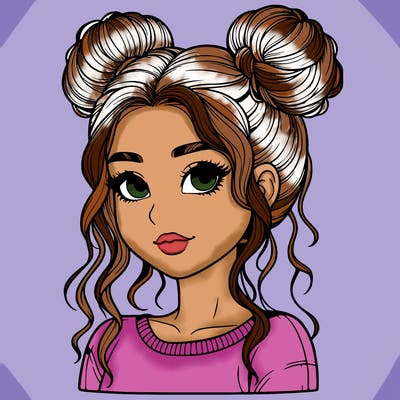 realistic girl with two buns in her hair