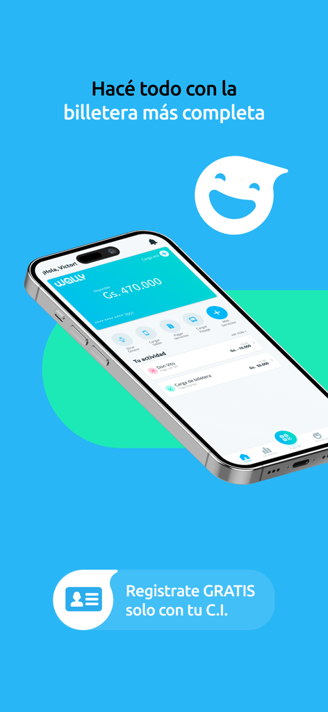 Wally Paraguay - Interfaz de la aplicación de billetera digital Wally Paraguay en un teléfono móvil mostrando el saldo y los servicios