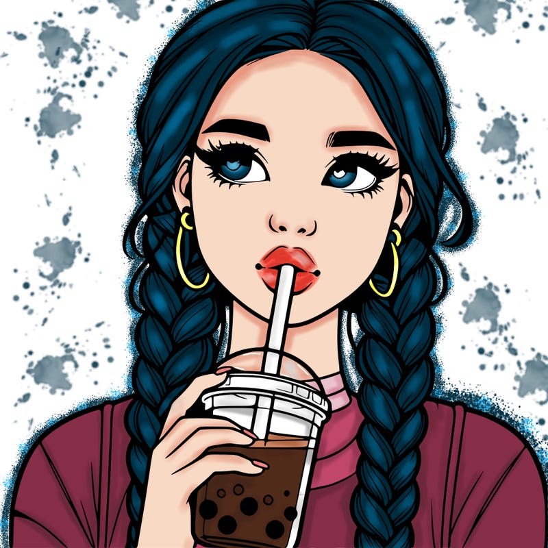 realistic girl with braided hair drinking boba