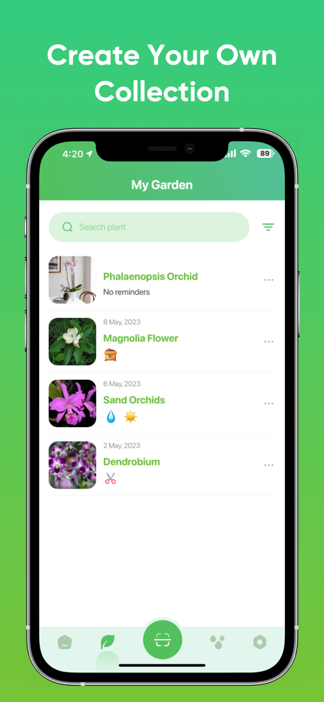 Plantnet Plant Identification - Der Bildschirm 'Mein Garten' zeigt eine Liste identifizierter Pflanzen in der Plantnet-App