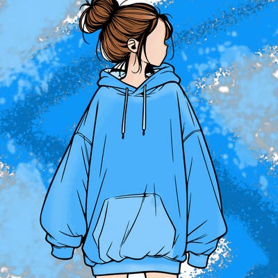 realistic girl with a oversized sweatshirt on and a bun