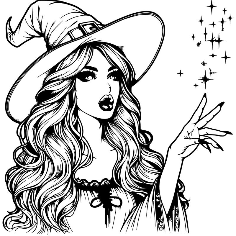 realistic witch casting a spell with lips