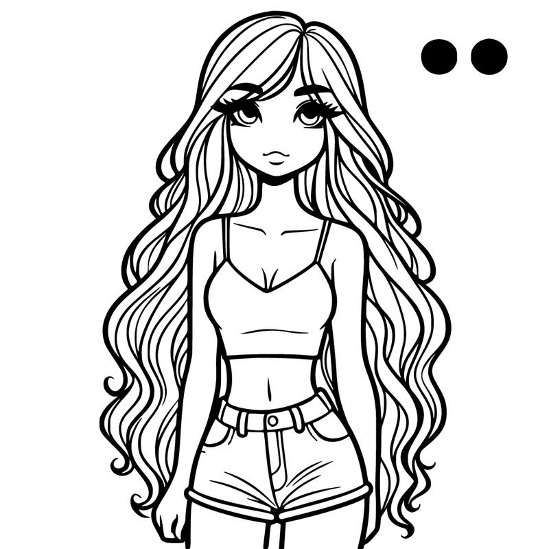 girl with crop top and shoerts with really long hair hol