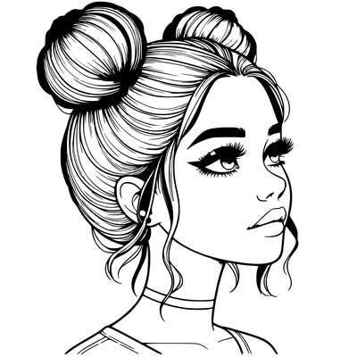 realistic girl with buns on the top of her head