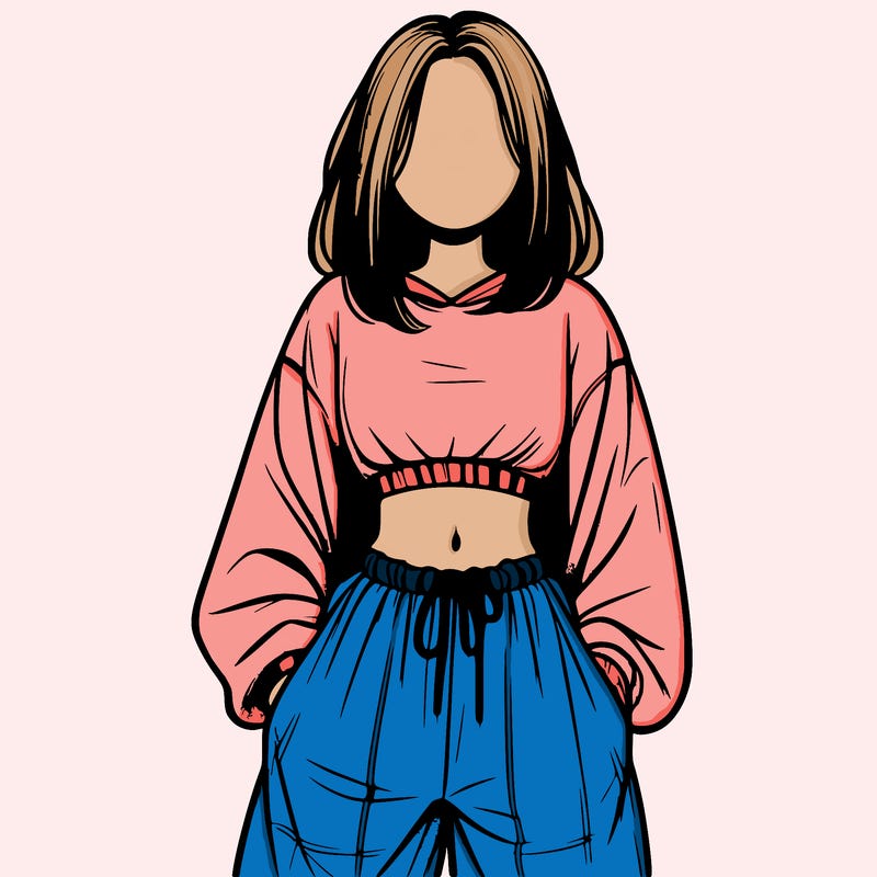 realistic girl faceless with baggy pants and a crop top
