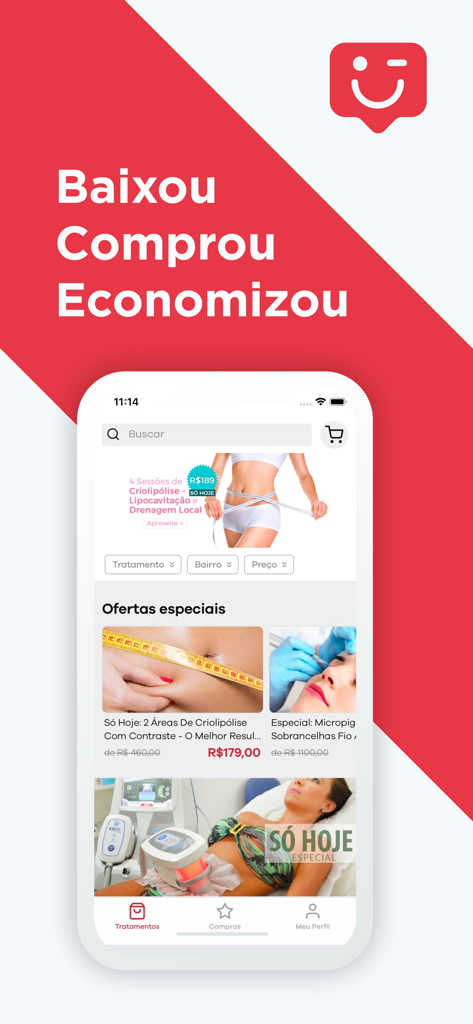 Interface do aplicativo Magote exibindo ofertas de tratamentos de beleza e saúde com desconto