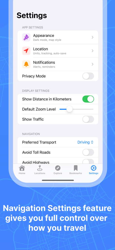 Pantalla de configuración de navegación y visualización de Horizon Maps 3D