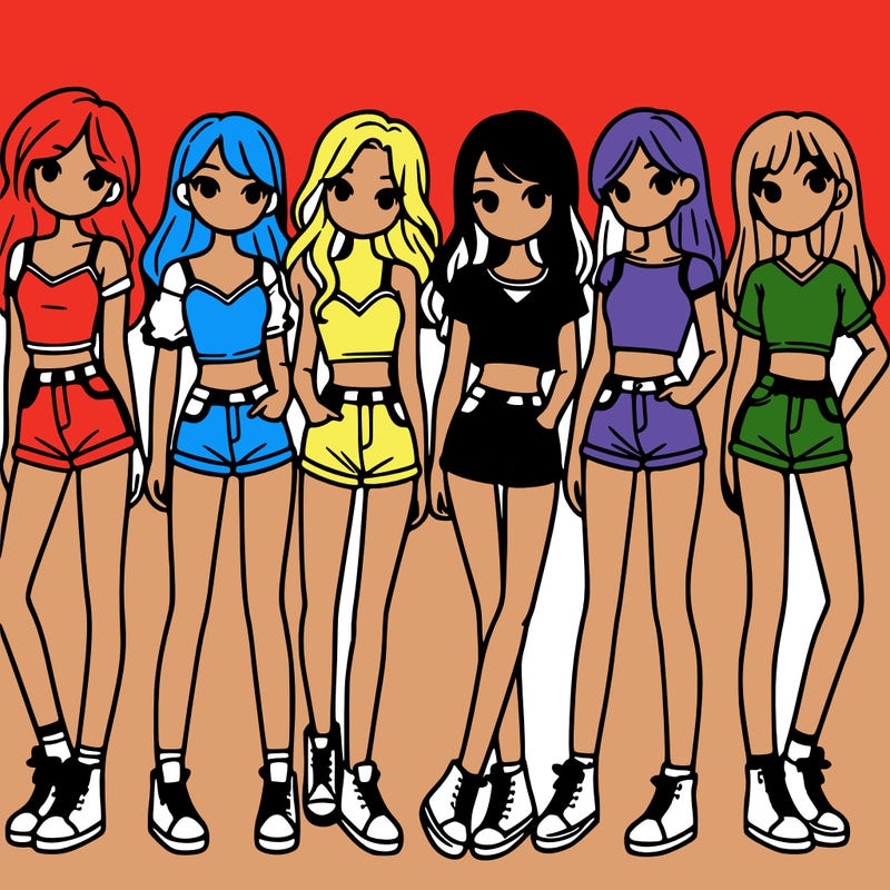 a group of girls wearing crop tops and shorts