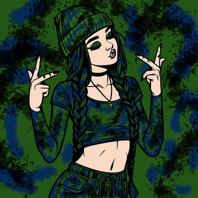 realistic teenage girl with braids and a beanie and crop top doing 🫶🏼