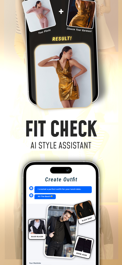 FitCheck App zeigt KI virtuelle Anprobe und Outfit-Erstellungsfunktionen
