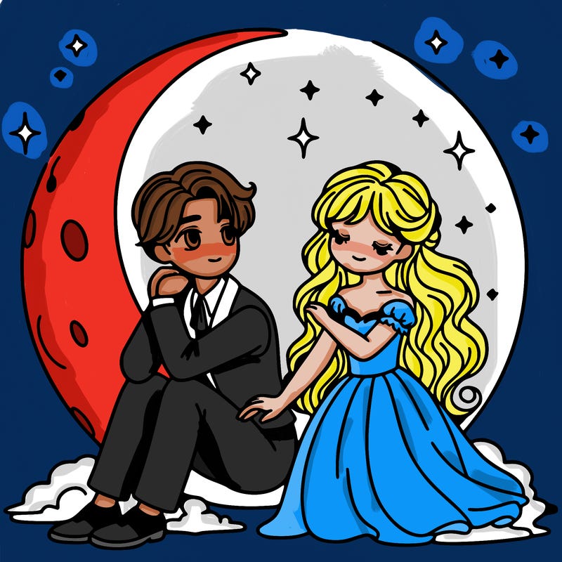 man and woman in love under the moon