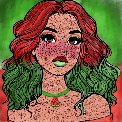 realistic girl with wavy hair and lips