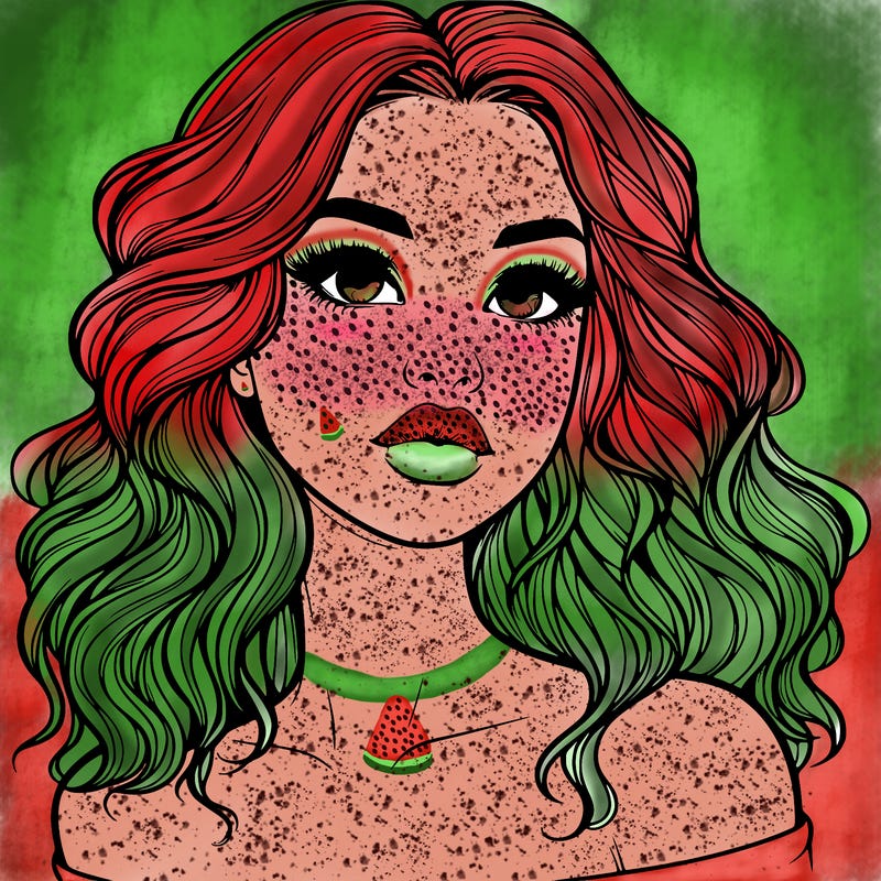 realistic girl with wavy hair and lips