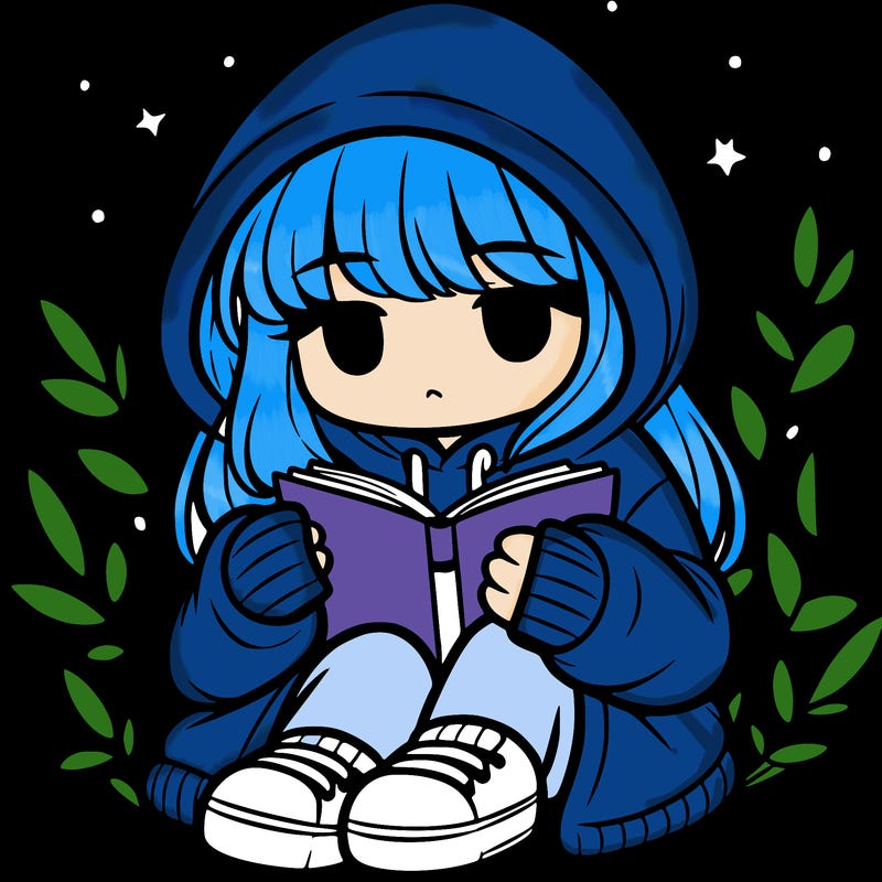 girl in oversized hoodie reading a book