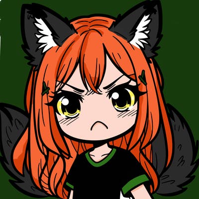 a girl with wolf ears and tails and angry