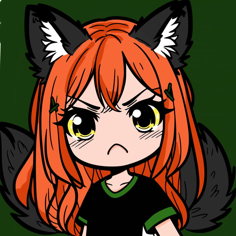 a girl with wolf ears and tails and angry