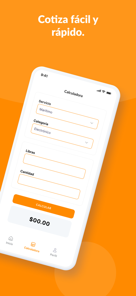 1Click Nicaragua - 1Click Nicaragua shipping cost calculator screen showing options for maritime service and electronic category to estimate freight prices