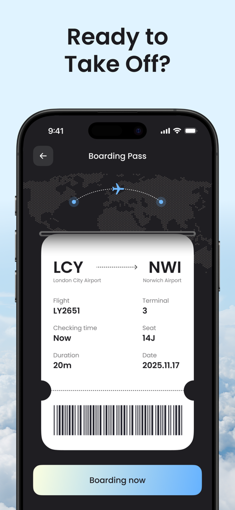 FocusTok: Deep Focus Timer - FocusTok app boarding pass screen showing a focus flight session