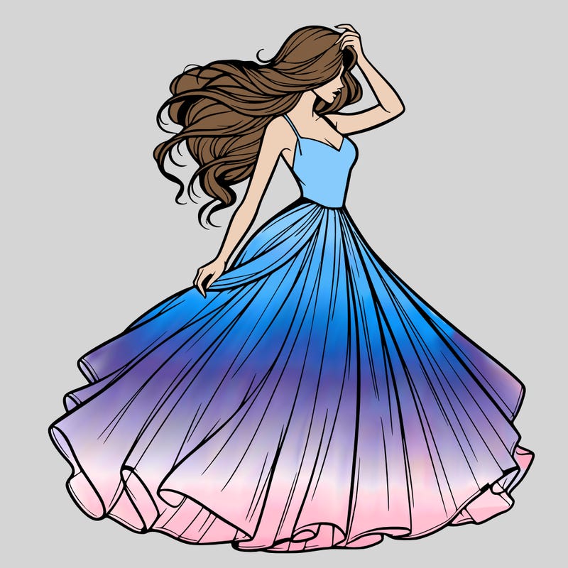 realistic woman with dress flowing in the wind