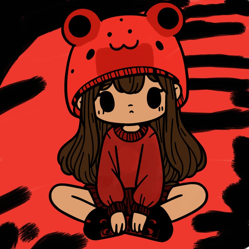 a girl wearing a frog hat and some frog socks