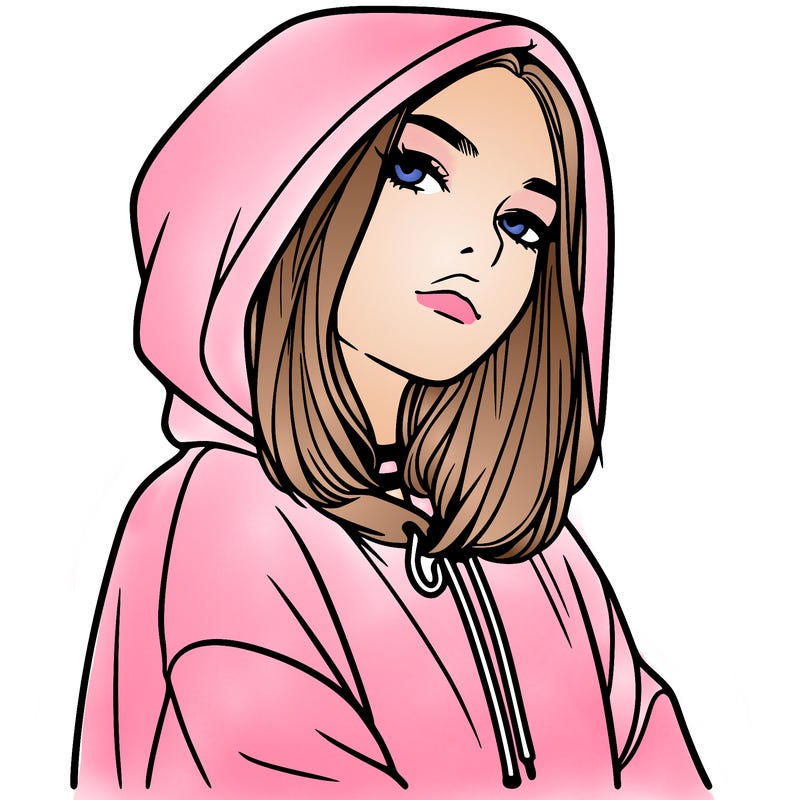 a realistic girl in a hoodie