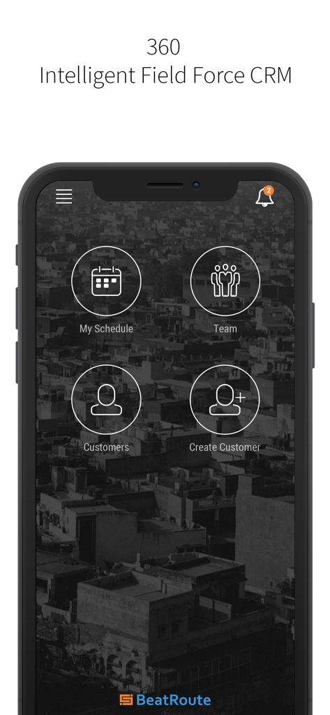 BeatRoute | CRM SFA - BeatRoute CRM home screen interface featuring schedule team and customer management tools