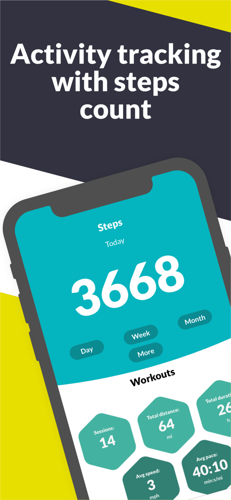Mobile app screen showing daily step count and workout statistics like distance and speed