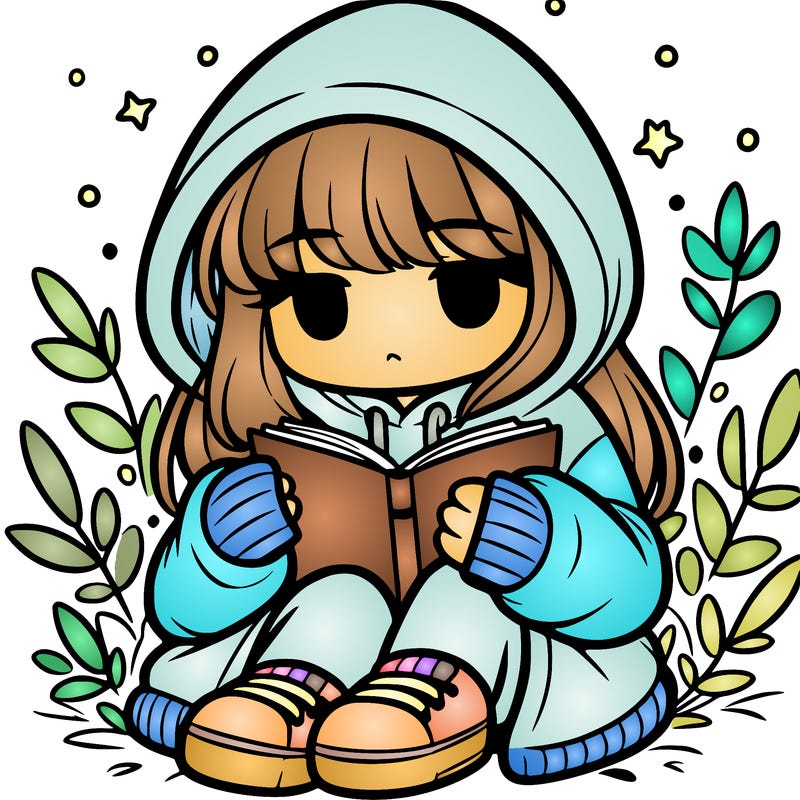 girl in oversized hoodie reading a book